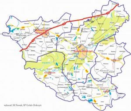 Mapa powiatu z konturami gmin