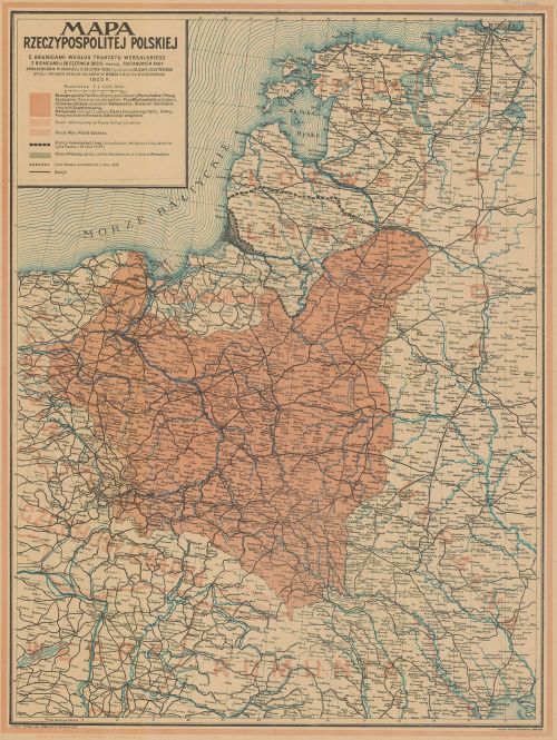 2.Mapa Polski według traktatu wersalskiego. (Biblioteka Narodowa)