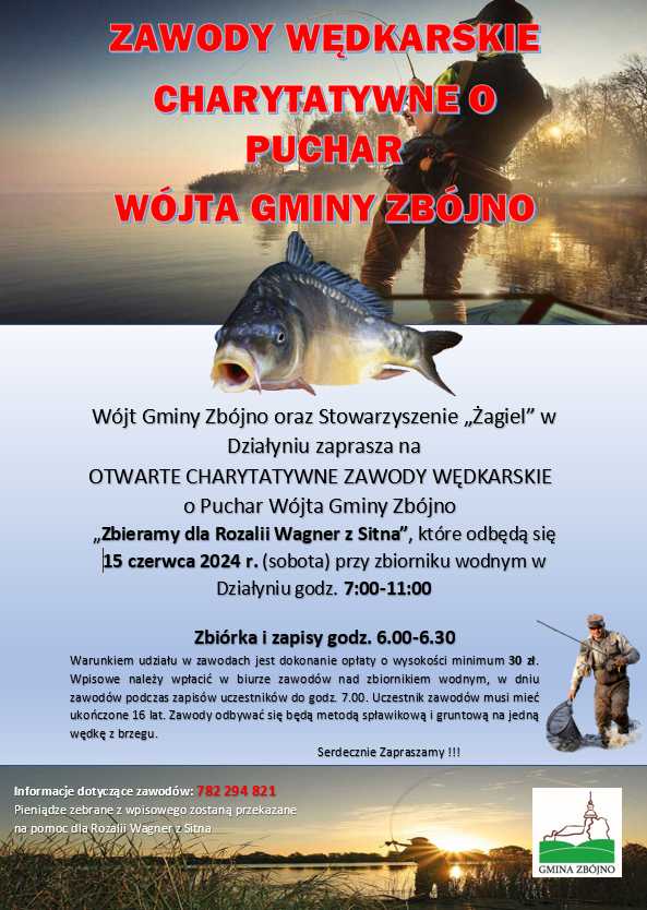 Zawody wędkarskie charytatywne o puchar Wójta Gminy Zbójno
